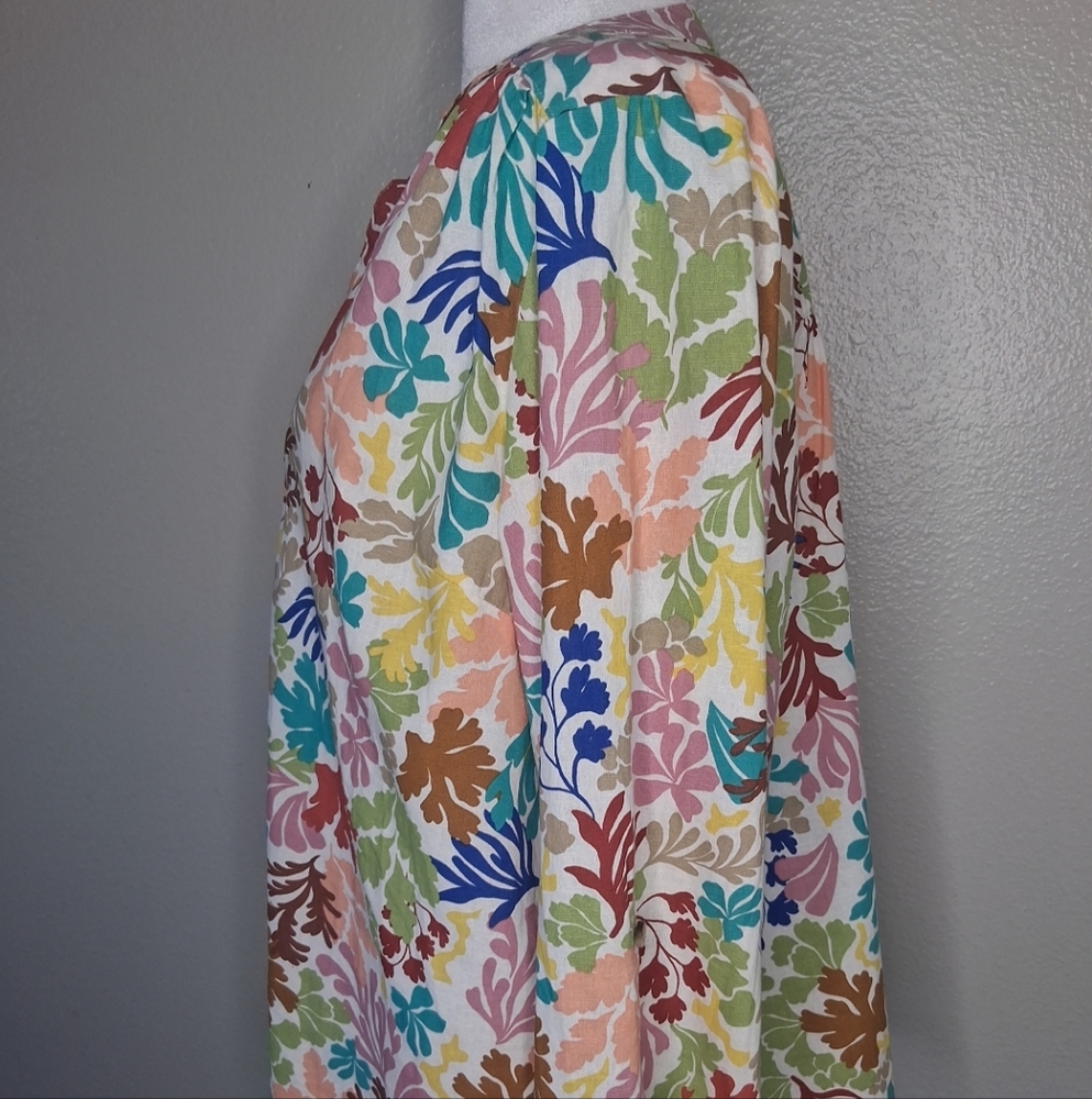 St. John's Bay Womens Split Crew Neck Roll-tab Sleeve Blouse Coral Multicolor PM - Picture 6 of 16